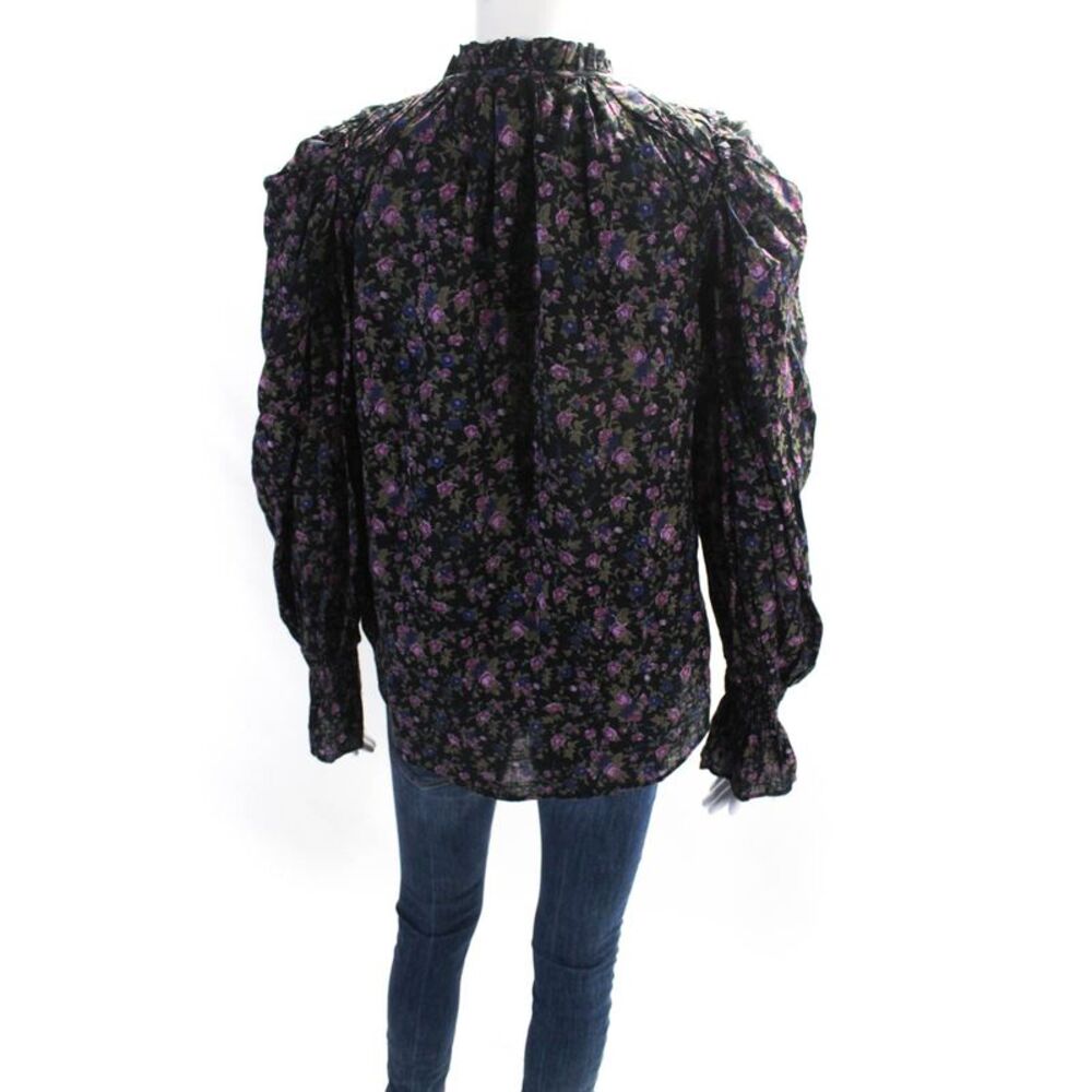 Free People Women's Ruffle V-Neck Smocked Long Sleeves Floral Blouse Size XS - Picture 3 of 6